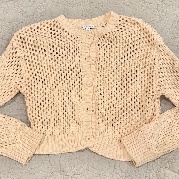 Mini Muse, fishnet style cardigan, cream color, never worn, size medium. - Picture 1 of 3
